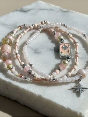 3 Delicate peach and silver stretch bracelets size 8